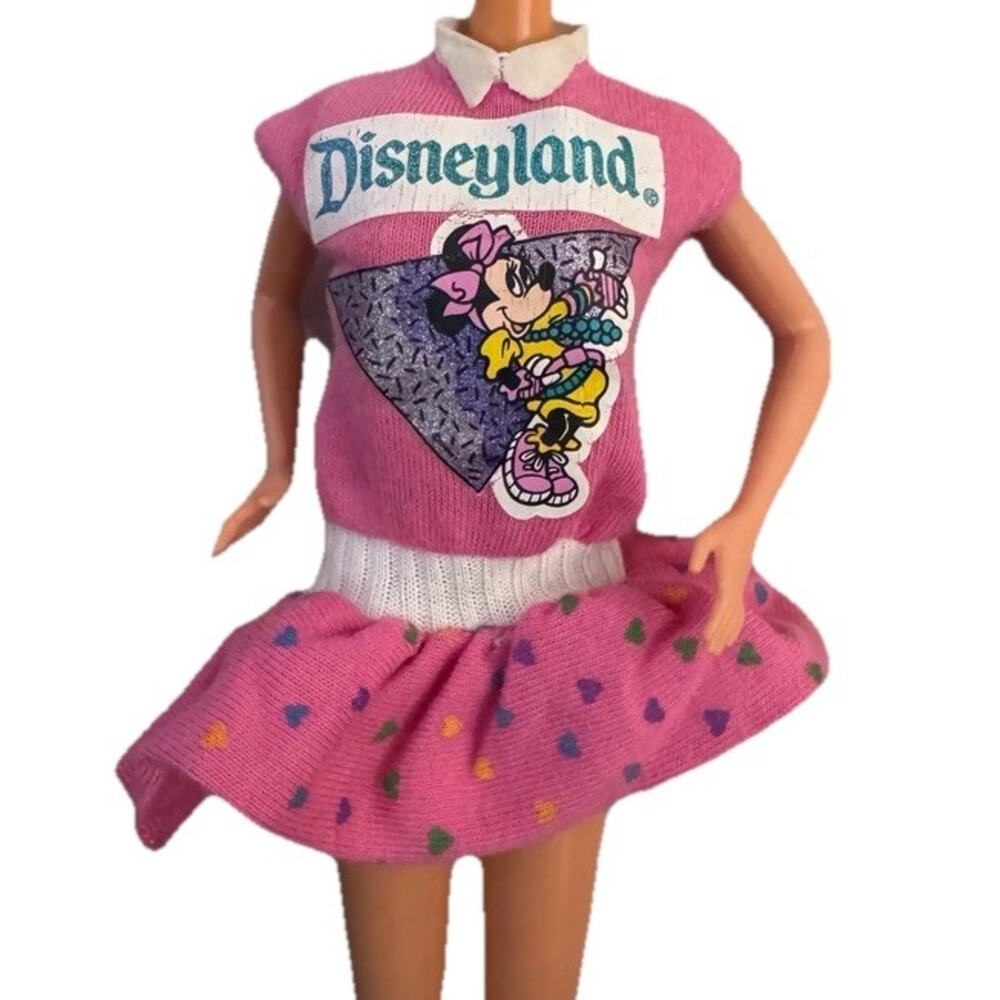 Vintage 80s 90s Barbie Disneyland Minnie Mouse Pink Dress Doll Heart Family